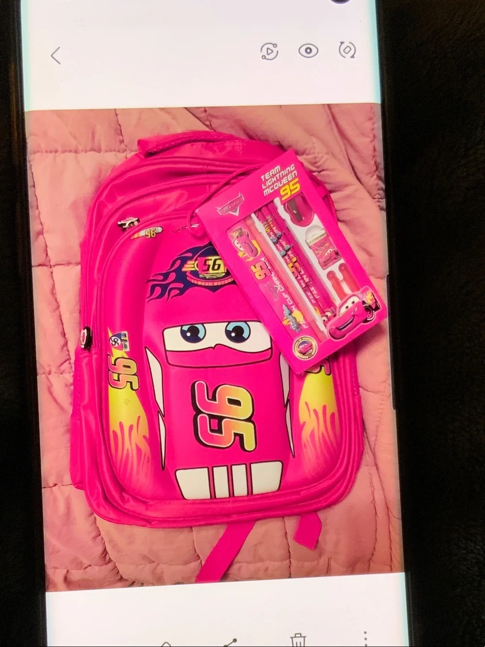 Lightning McQueen Pink Kids Backpack and Stationery Set